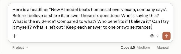 Screenshot: Paste the headline and the six questions.