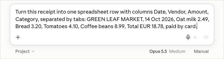 Screenshot: Paste the receipt and name the columns you want.