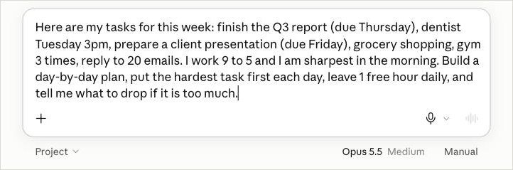 Screenshot: Paste your tasks, your working hours and your energy pattern.